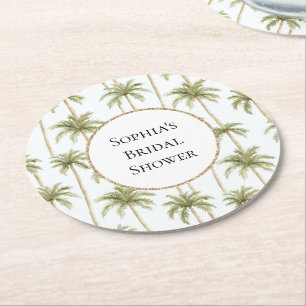 Dessous-de-verre Rond En Papier Arbres de palmiers blancs verts tropicaux Shower d