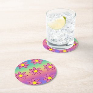 Dessous-de-verre Rond En Papier Arc-en-ciel et Fleurs