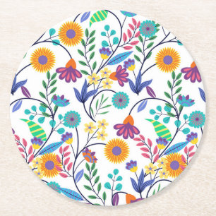 Dessous-de-verre Rond En Papier Arrière - plan floral exotique coloré Motif-23145