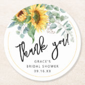 Dessous-de-verre Rond En Papier Arroseur de mariage remerciement tournesol eucalyp (Devant)