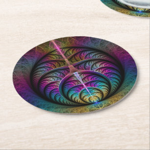 Dessous-de-verre Rond En Papier Art abstrait fractal coloré et psychédélique