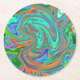 Dessous-de-verre Rond En Papier Art abstrait rétro groovy Aqua, Orange et Vert
