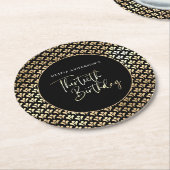 Dessous-de-verre Rond En Papier Art Déco moderne Noir Blanc & Or Anniversaire (Incliné)