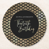 Dessous-de-verre Rond En Papier Art Déco moderne Noir Blanc & Or Anniversaire (Devant)