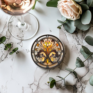 Dessous-de-verre Rond En Papier Art Déco Verre Coloré Fleur Jaune Brun Orange