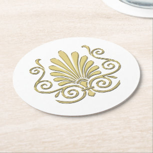 Dessous-de-verre Rond En Papier Art Déco Vintage Plume d'Or Arabesque
