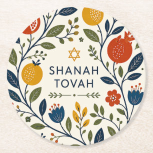 Dessous-de-verre Rond En Papier Art folklorique moderne Shana Tovah botanique