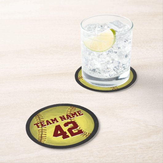 Dessous-de-verre Rond En Papier Art personnel du softball (En situation)