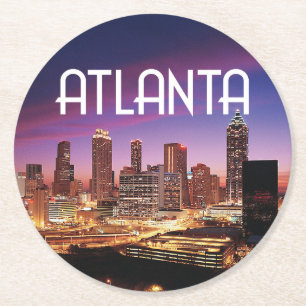 Dessous-de-verre Rond En Papier Atlanta, Géorgie City skyline la nuit