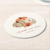 Dessous-de-verre Rond En Papier Automne Fleurs Citrouilles Élégantes Tombant amour (Incliné)