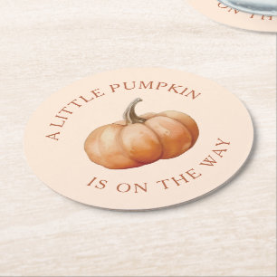 Dessous-de-verre Rond En Papier Automne Un Peu Citrouille Est En Route Baby shower