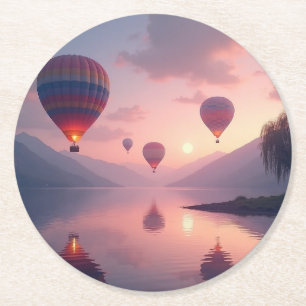 Dessous-de-verre Rond En Papier Aventures en montgolfière rêvées