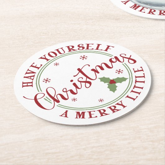 Dessous-de-verre Rond En Papier Ayez un joyeux petit Noël (Incliné)