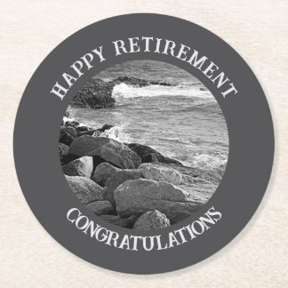 Dessous-de-verre Rond En Papier B & W Photographie de Wavy Ocean Retirement Party