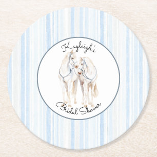 Dessous-de-verre Rond En Papier Baby Blue White Horses Rayures Baby Shower