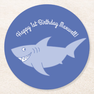 Dessous-de-verre Rond En Papier Baby Shark 1er Birthday Party Dessous de verre