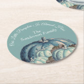 Dessous-de-verre Rond En Papier Baby shower Citrouille bleu (Incliné)