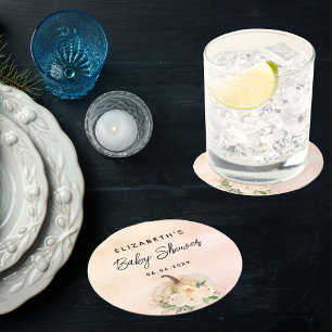 Dessous-de-verre Rond En Papier Baby shower citrouille chute crème rose or