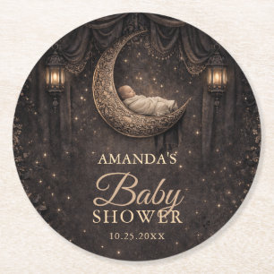 Dessous-de-verre Rond En Papier Baby Shower Croissant de Lune Étoiles Gothique