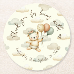 Dessous-de-verre Rond En Papier Baby shower d'aventures aux ours flottants