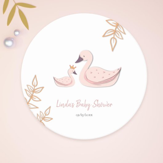 Dessous-de-verre Rond En Papier Baby shower de cygne mignonne