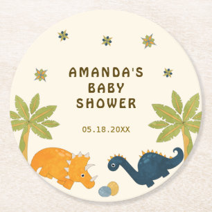 Dessous-de-verre Rond En Papier Baby shower Dinosaur en caricature