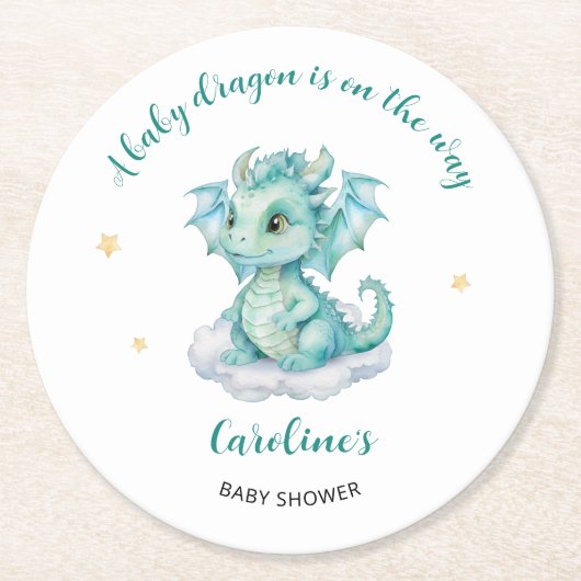 Dessous-de-verre Rond En Papier Baby shower Dragon mou (Devant)