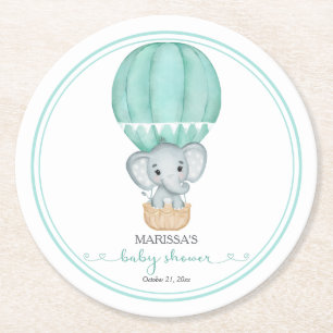Dessous-de-verre Rond En Papier Baby shower écologique éléphant genre neutre