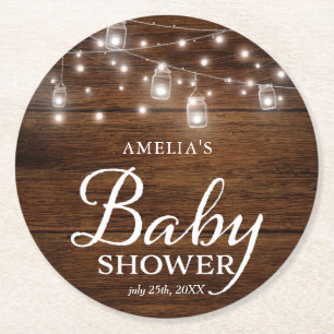 Dessous-de-verre Rond En Papier Baby shower en bois rustique de pots et de