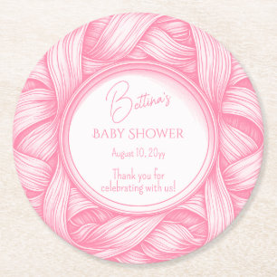Dessous-de-verre Rond En Papier Baby shower en ruban rose Coquette Bow Toile de Jo