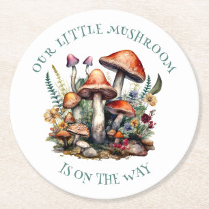 Dessous-de-verre Rond En Papier Baby shower Enchanted Forest Mushrooms