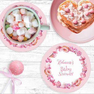 Dessous-de-verre Rond En Papier Baby shower fille de cadre de bonbons rose