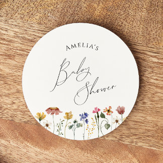 Dessous-de-verre Rond En Papier Baby shower Fleur sauvage coloré