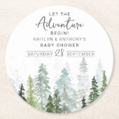 Dessous-de-verre Rond En Papier Baby shower forestier de pins d'aquarelle (Devant)