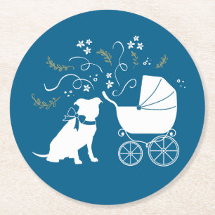 Dessous-de-verre Rond En Papier Baby shower français de Bulldog Frenchie Blue