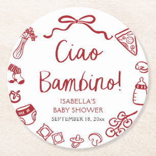 Dessous-de-verre Rond En Papier Baby shower Italien Pizza Ciao Bambino