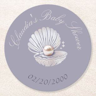 Dessous-de-verre Rond En Papier Baby shower Little Pearl