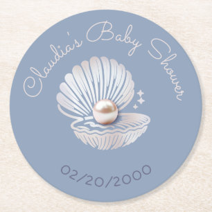 Dessous-de-verre Rond En Papier Baby shower Little Pearl