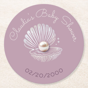 Dessous-de-verre Rond En Papier Baby shower Little Pearl