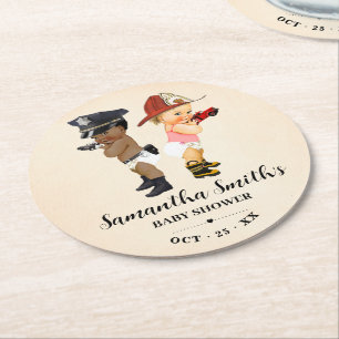 Dessous-de-verre Rond En Papier Baby Shower Little Recruit en Route