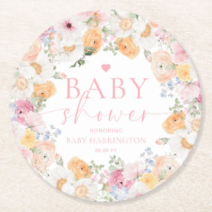 Dessous-de-verre Rond En Papier Baby shower Millie Floral