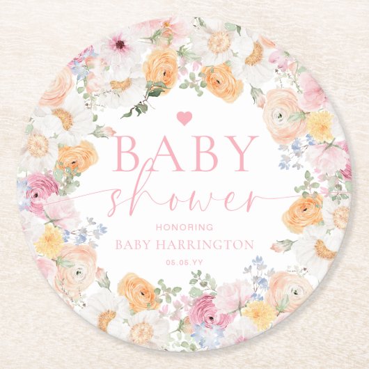 Dessous-de-verre Rond En Papier Baby shower Millie Floral (Devant)