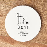 Dessous-de-verre Rond En Papier Baby shower Neutre Moderne Simple C'est un garçon<br><div class="desc">Célébrez votre petit avec notre baby shower moderne et neutre simple, c'est un dessous de verre en papier rond garçon, avec un design minimaliste noir et blanc qui est moderne et joli. Avec son esthétique propre et d'inspiration boho, l'atmosphère contemporaine et neutre pour le genre est parfaite pour accueillir un...</div>