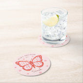 Dessous-de-verre Rond En Papier Baby shower papillon rose pour bébé (En situation)