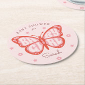 Dessous-de-verre Rond En Papier Baby shower papillon rose pour bébé (Incliné)