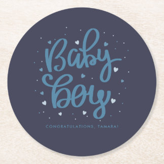 Dessous-de-verre Rond En Papier Baby Shower pour le Petit Bleu