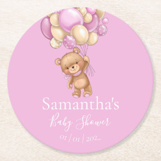 Dessous-de-verre Rond En Papier Baby shower rose Teddy Bear