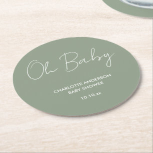 Dessous-de-verre Rond En Papier Baby shower script moderne sauge vert élégant