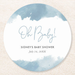 Dessous-de-verre Rond En Papier Baby shower Sky Blue Watercolor