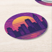 Dessous-de-verre Rond En Papier badge de ville de néon 8 bits (Incliné)